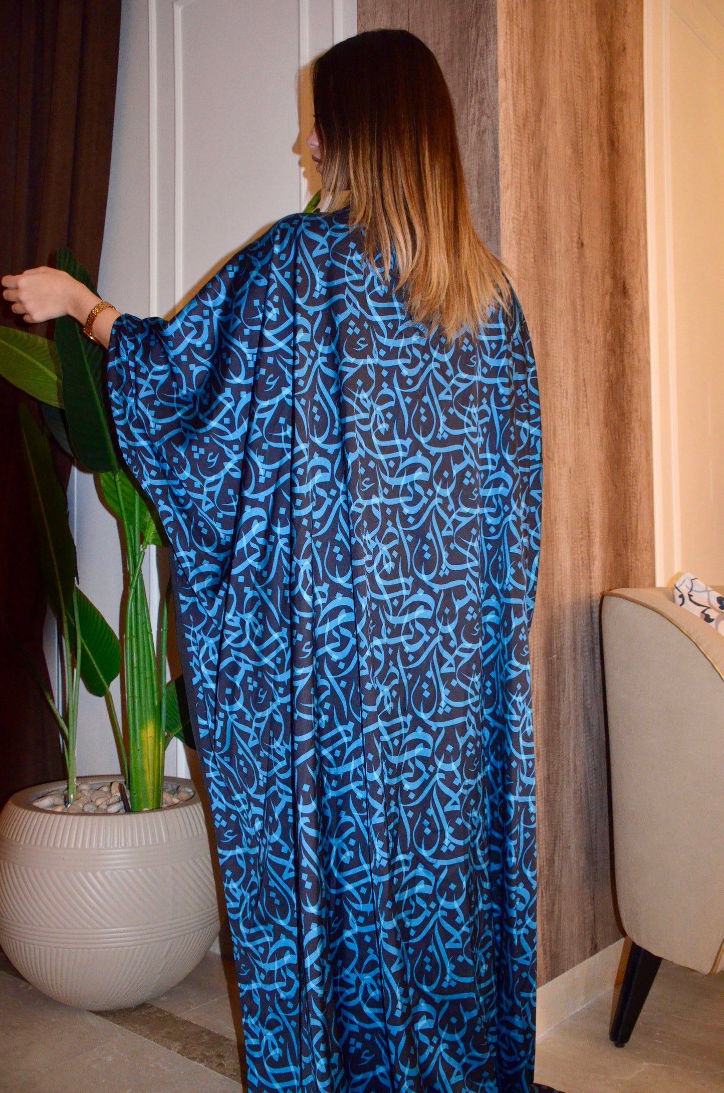 Black Yale Blue Calligraphy Abaya