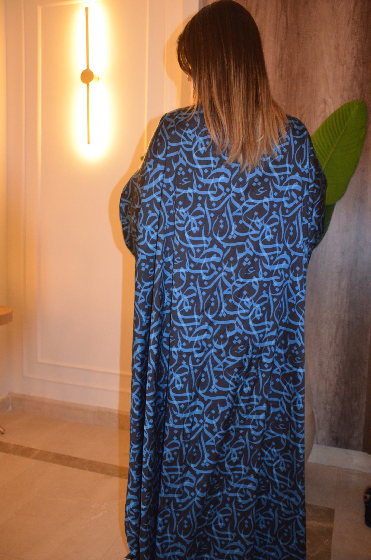 Yale Blue Calligraphy Abaya