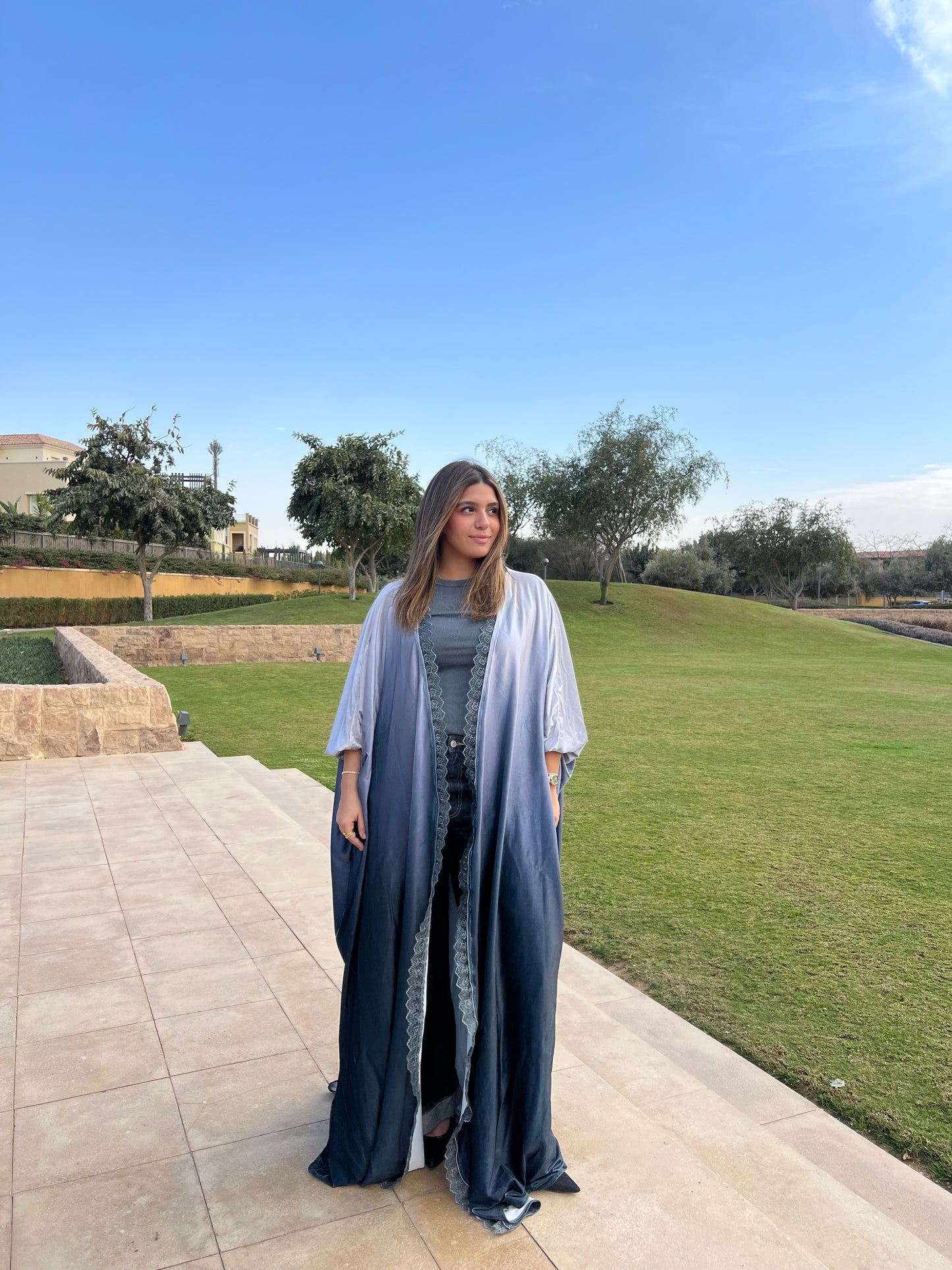 Grey Lace Ombre’ Abaya